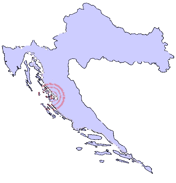 Karte von Kroatien mit der Markierung der Insel Vir